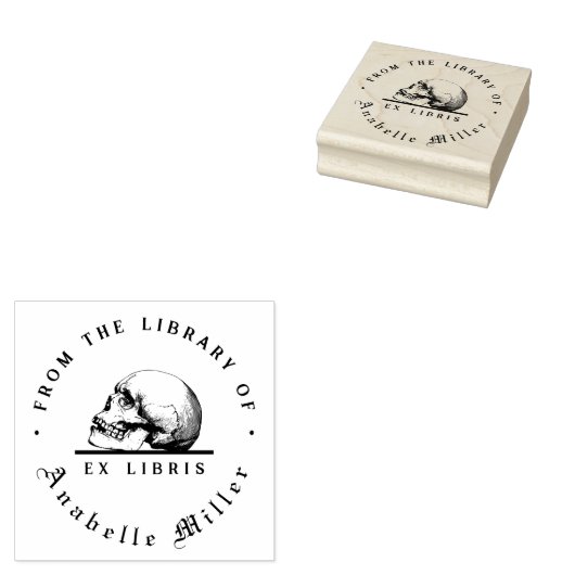 Simple Gothic Skull Script Library Boek Rubberstempel (Gestempeld)