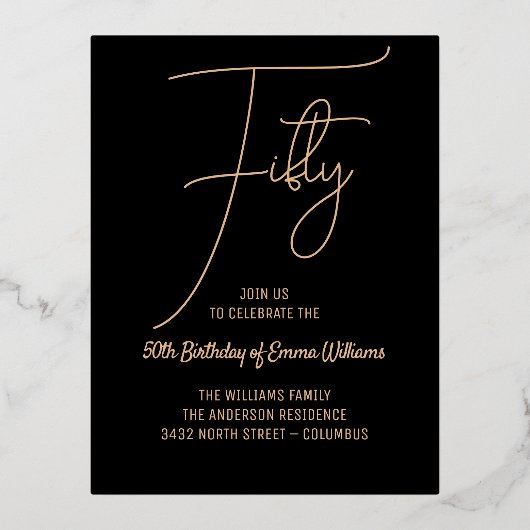 Simple Goud | 50ste verjaardag Folie Uitnodiging Briefkaart (Voorkant)