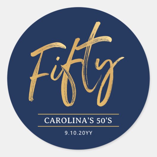 Simple Goud Vijftig 50ste Verjaardagsfeestje Ronde Sticker (Voorkant)