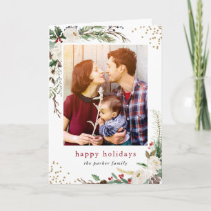 Simple Graceful Winter Botanical Photo Greep Feestdagen Kaart