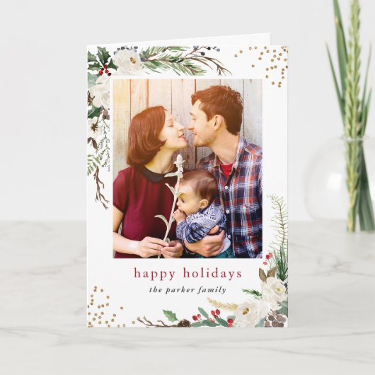 Simple Graceful Winter Botanical Photo Greep Feestdagen Kaart (Voorkant)