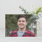 Simple Grad Party Photo Calligraphy Personalize Bedankkaart (Staand voorkant)