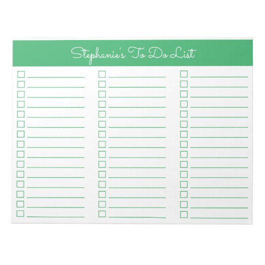 Simple Green 8.5x11 Three Column Checklist Notitieblok (Voorkant)