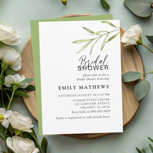 Simple Green Botanical Bridal Shower Kaart