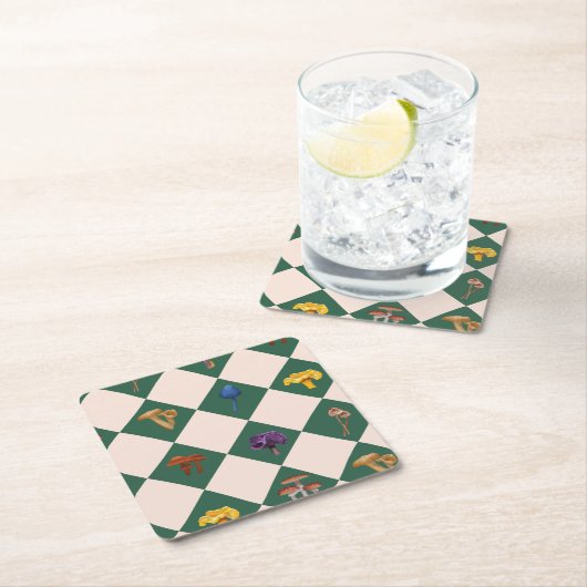 Simple green check with mushrooms kartonnen onderzetters (Insitu)