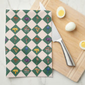 Simple green check with mushrooms theedoek (Quarter Fold)