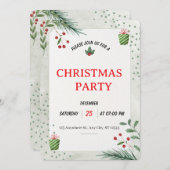 Simple Green Christmas Party Invitation Card Kaart (Voorkant / Achterkant)