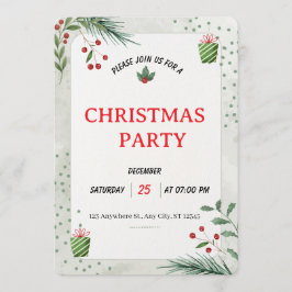 Simple Green Christmas Party Invitation Card Kaart