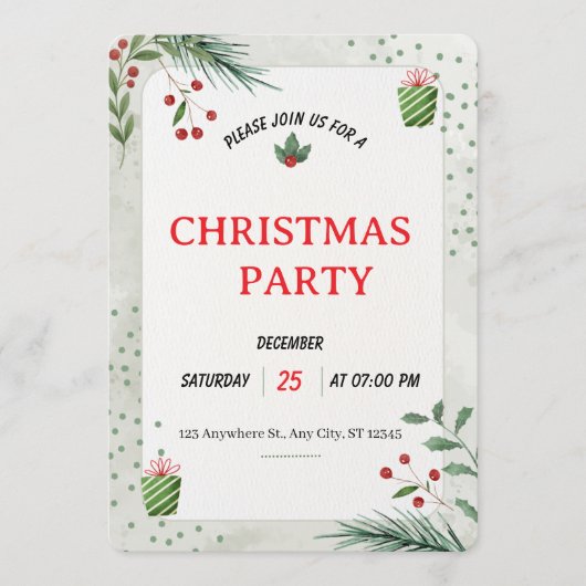 Simple Green Christmas Party Invitation Card Kaart (Voorkant)