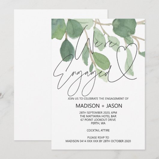 Simple Green Eucalyptus We zijn verloofd uitnodigi Kaart (Voorkant / Achterkant)