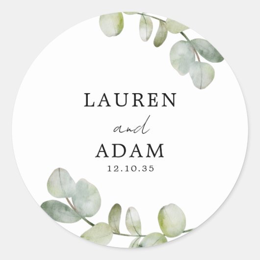 Simple Green Eucalyptus Wedding Ronde Sticker (Voorkant)