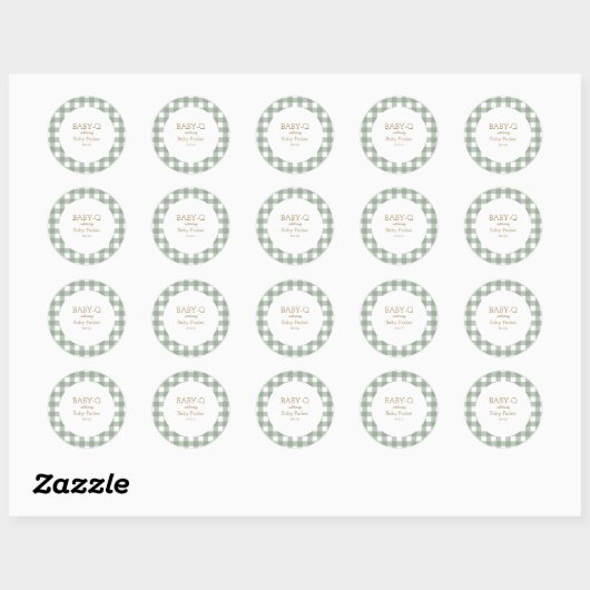 Simple Green Gingham Baby Shower Sticker (Vel)