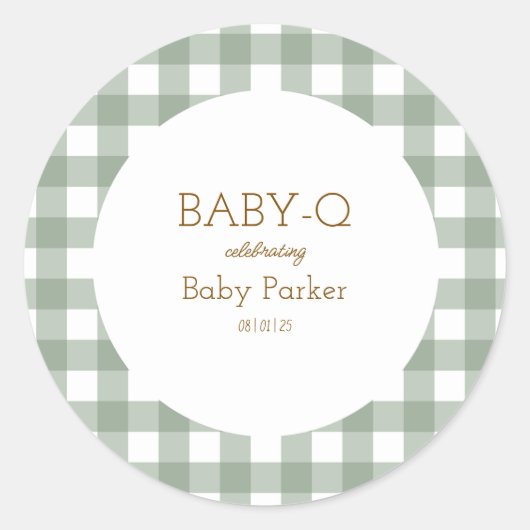 Simple Green Gingham Baby Shower Sticker (Voorkant)