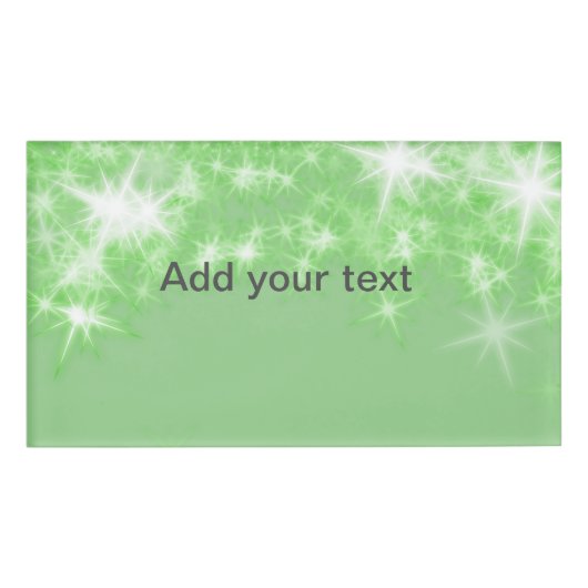 Simple green glitter sparkle stars add your text   naambadge (Voorkant)