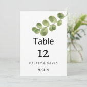 Simple green gold eucalyptus leaves Table Numbers Kaart (Staand voorkant)