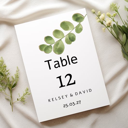 Simple green gold eucalyptus leaves Table Numbers Kaart