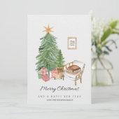 Simple Green Kerstboom Plat Feestdagenkaart (Staand voorkant)