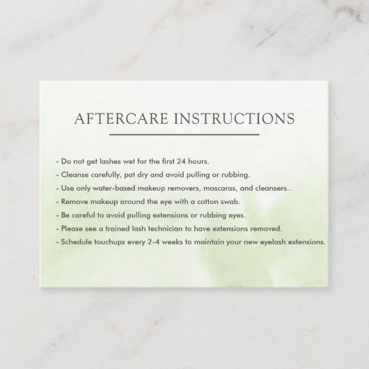 Simple Green Lash Extension Microblading Aftercare Visitekaartje (Voorkant)