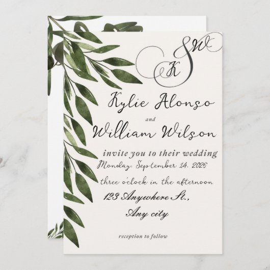 Simple green leaves for wedding kaart (Voorkant / Achterkant)