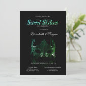 Simple Green Masque Black Sweet 16 Uitnodiging (Staand voorkant)