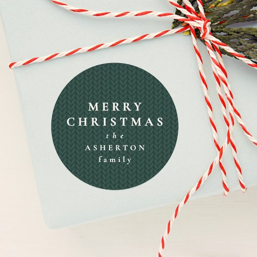 Simple green Merry Christmas gift knit pattern Ronde Sticker