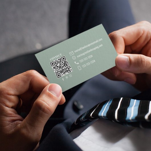 Simple Green Monogram QR Code | Connect with Me Visitekaartje