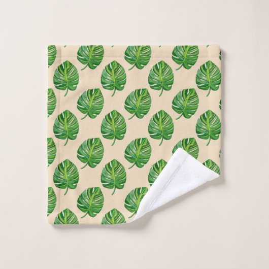 Simple Green Monstera Leaf Pattern on Light Beige Bad Handdoek (Wasdoekje)
