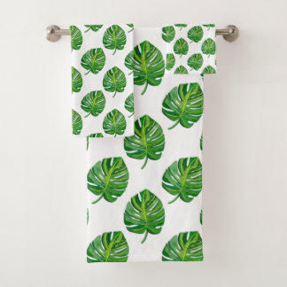 Simple Green Monstera Leaf Pattern on White Bad Handdoek