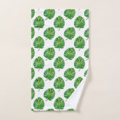 Simple Green Monstera Leaf Pattern on White Bad Handdoek (Handdoek)