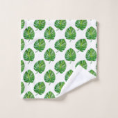 Simple Green Monstera Leaf Pattern on White Bad Handdoek (Wasdoekje)