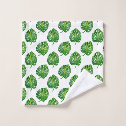 Simple Green Monstera Leaf Pattern on White Bad Handdoek (Wasdoekje)