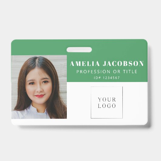 Simple Green Personeelsfoto ID Logo Streepjescode Badge (Voorzijde)
