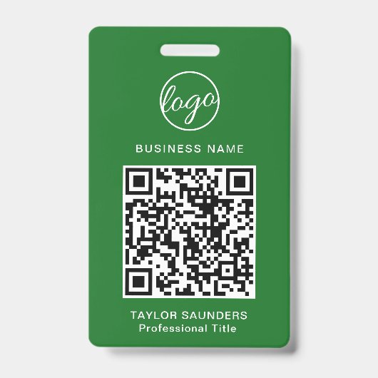 Simple Green QR Code Personeels-ID Badge (Voorzijde)