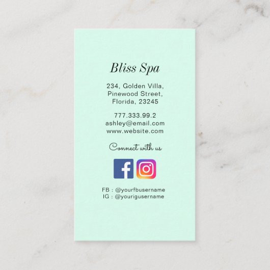 Simple Green QR Code Spa Salon Visitekaartje (Achterkant)