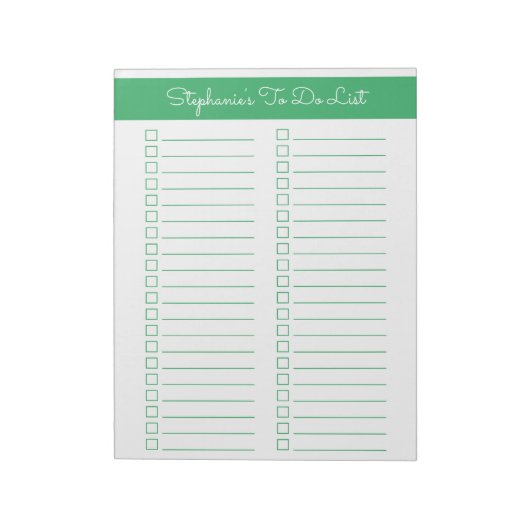 Simple Green Vertical 8.5x11 Tweecoloms Checklist Notitieblok (Linkerzijde)