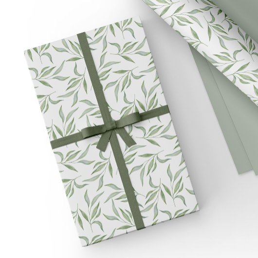 Simple Green Watercolor Leaves Botanical Pattern Cadeaupapier