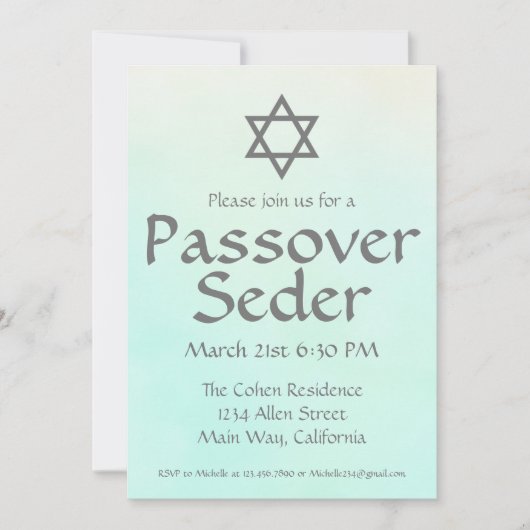 Simple Green Watercolor Pesach Seder Uitnodiging (Voorkant)