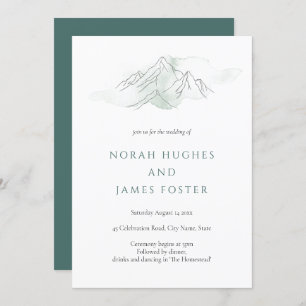 Simple Green Waterverf Mountain Natuur Wedding Kaart
