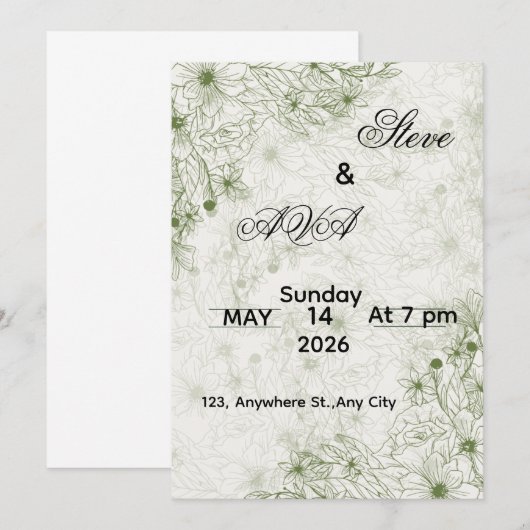 Simple Green Wedding Invitation Kaart (Voorkant / Achterkant)