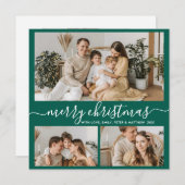 Simple Green White 3 Photo Collage Kerstmis Feestdagenkaart (Voorkant / Achterkant)