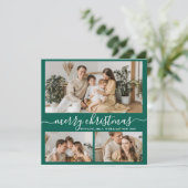 Simple Green White 3 Photo Collage Kerstmis Feestdagenkaart (Staand voorkant)