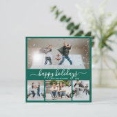 Simple Green White 4 Photo Collage Happy Feestdagenkaart (Staand voorkant)