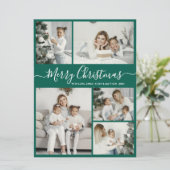 Simple Green White 5 Photo Collage Kerstmis Feestdagenkaart (Staand voorkant)
