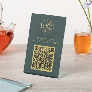 Simple Green Zakelijk Logo QR Code Menu Reclamebord Met Voetstuk