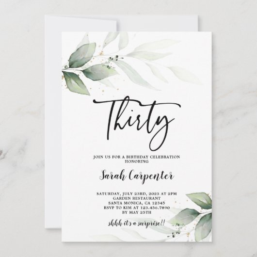 Simple Greenery 30th Birthday-uitnodiging Kaart (Voorkant)