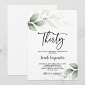 Simple Greenery 30th Birthday-uitnodiging Kaart (Voorkant / Achterkant)