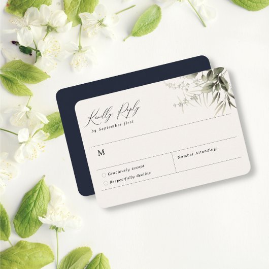 Simple Greenery Botanical Navy RSVP-kaart RSVP Kaartje