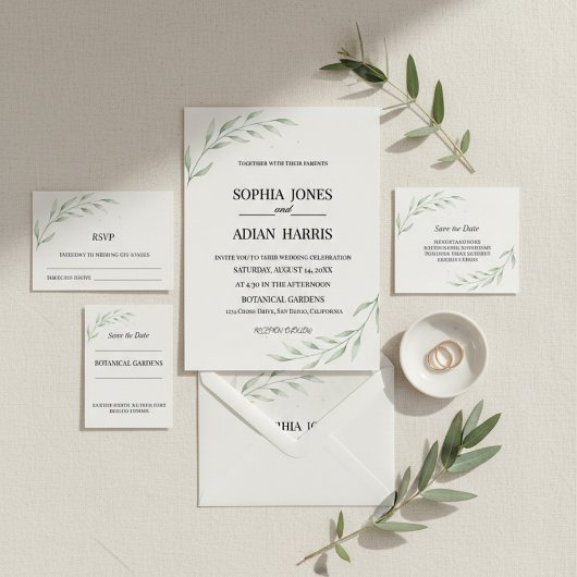 Simple Greenery Botanical Wedding Invitation Kaart