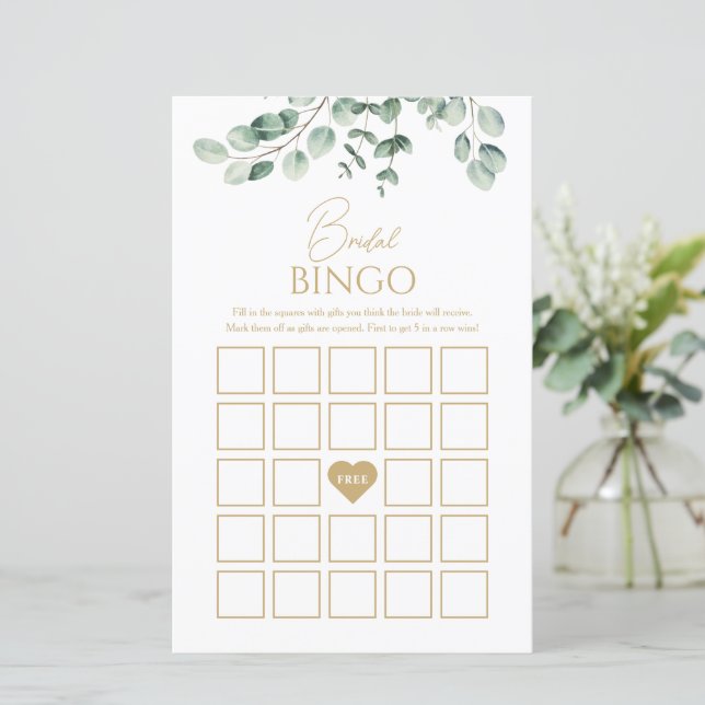 Simple Greenery Bridal Bingo Shower Game (Staand voorkant)