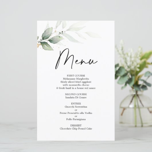 Simple Greenery bruiloft Menu Kaart (Staand voorkant)
